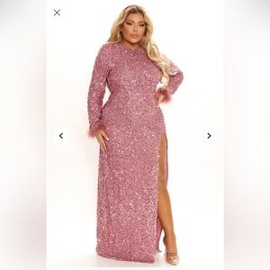 Fashion Nova Pink Sequin Long Sleeve Dress XL